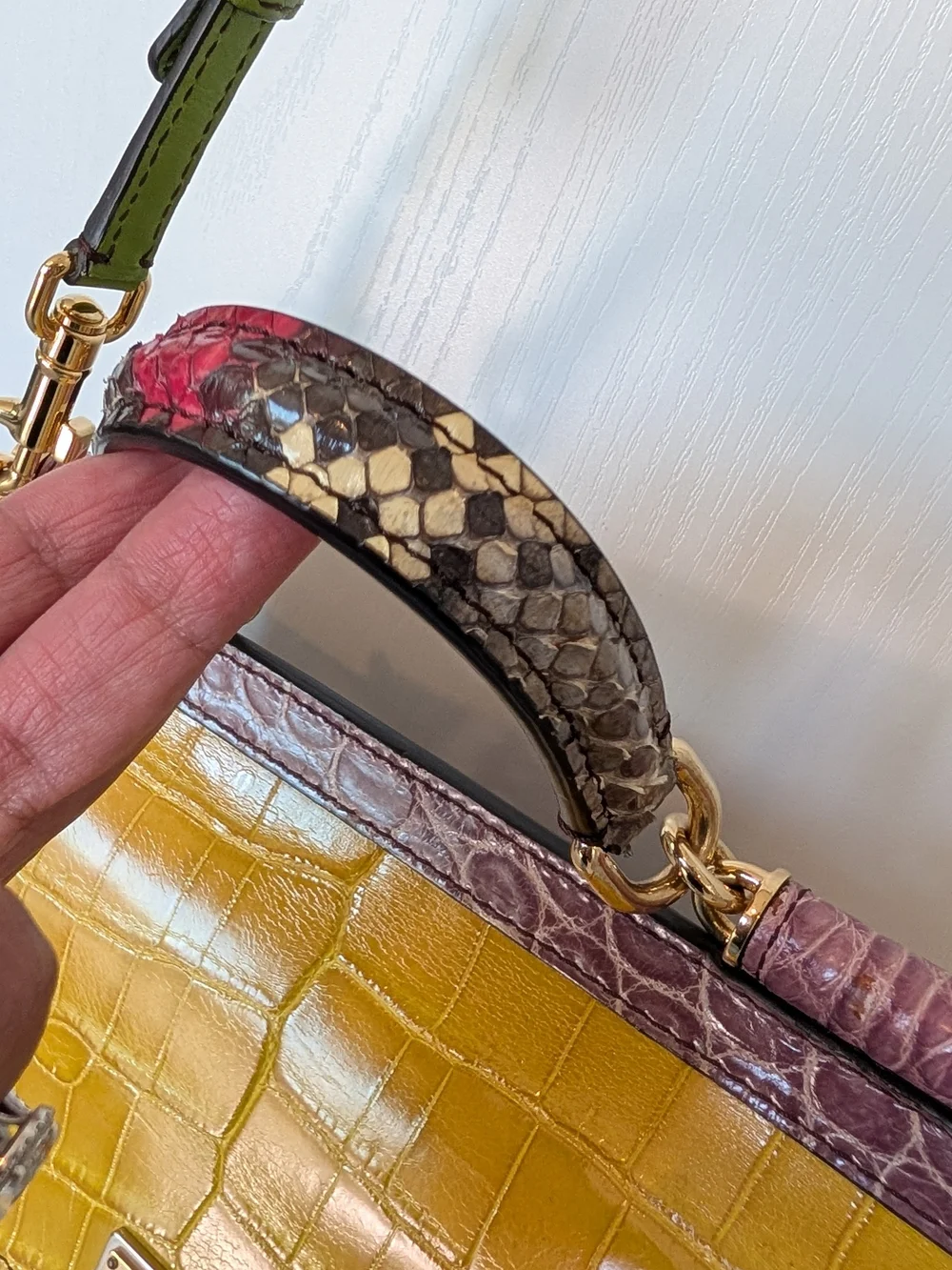 Dolce & Gabbana Small Yellow Croc-Embossed & Snakeskin Top-Handle Bag